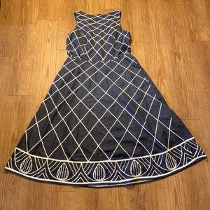 ESHAKTI Embroidered Chambray Blue Dress with Pockets Maxi XL-16 Sleeveless READ